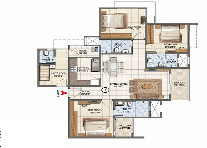 Godrej Regal Pavilion 3 BHK Floor Plan